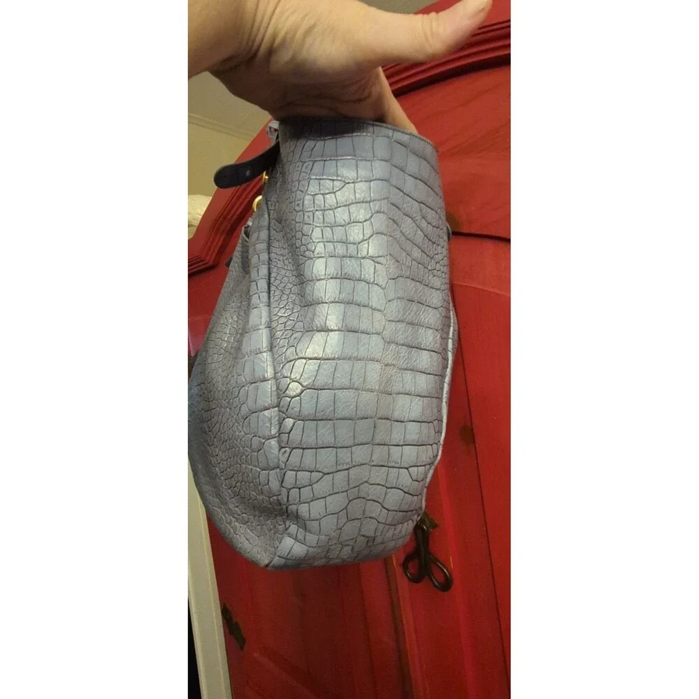 Brahmin Jacqueline Large Hobo Periwinkle Blue Melbourne Croc Leather Bag EUC